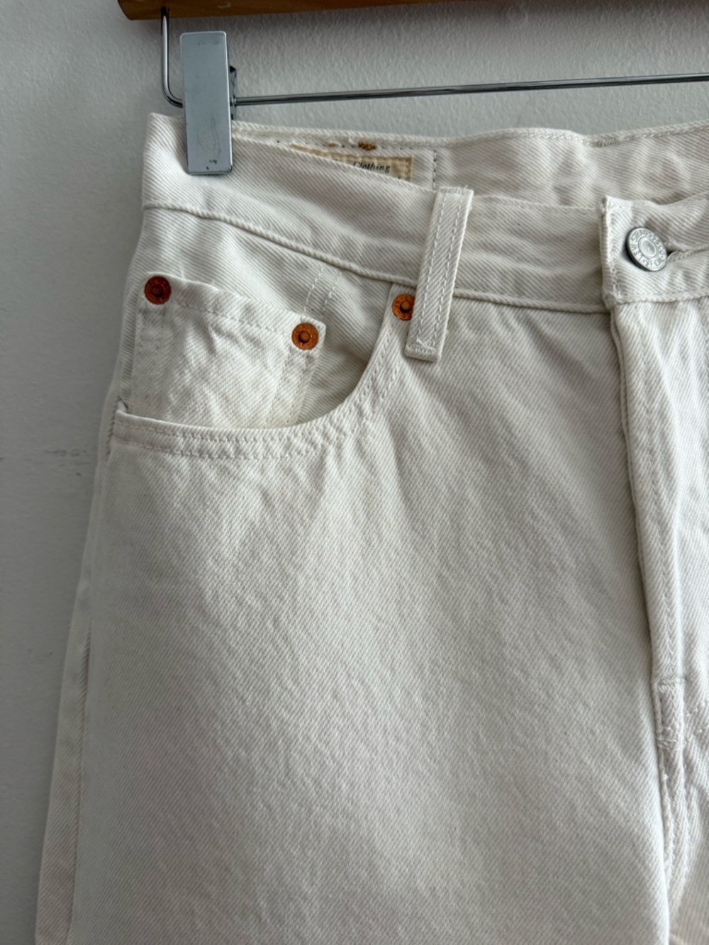 Levi’s 501 Off White Straight Leg, Raw Hem, Button Fly Jeans - Picture 8 of 16